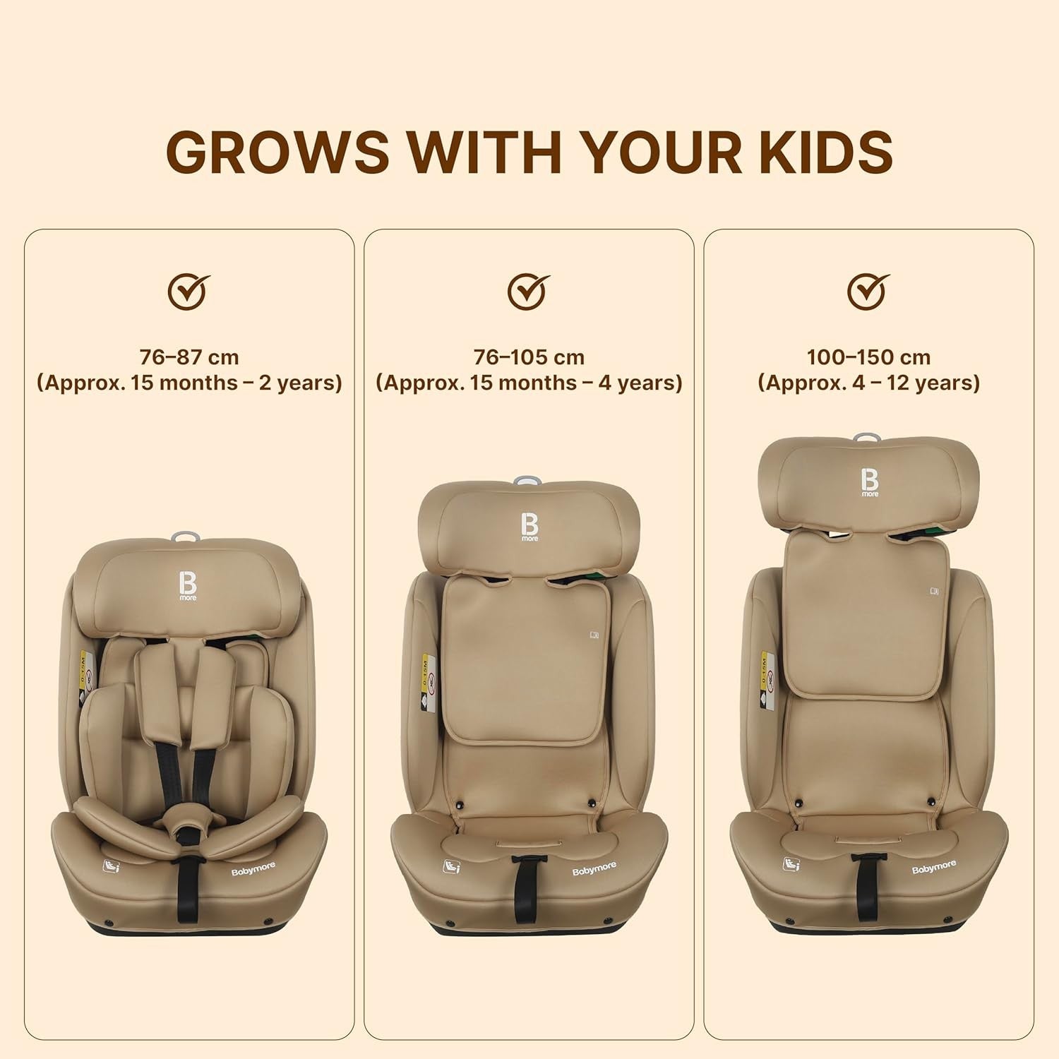 i-Size ISOFIX Child Car Seat 76–150cm Harness to Booster Recline R129