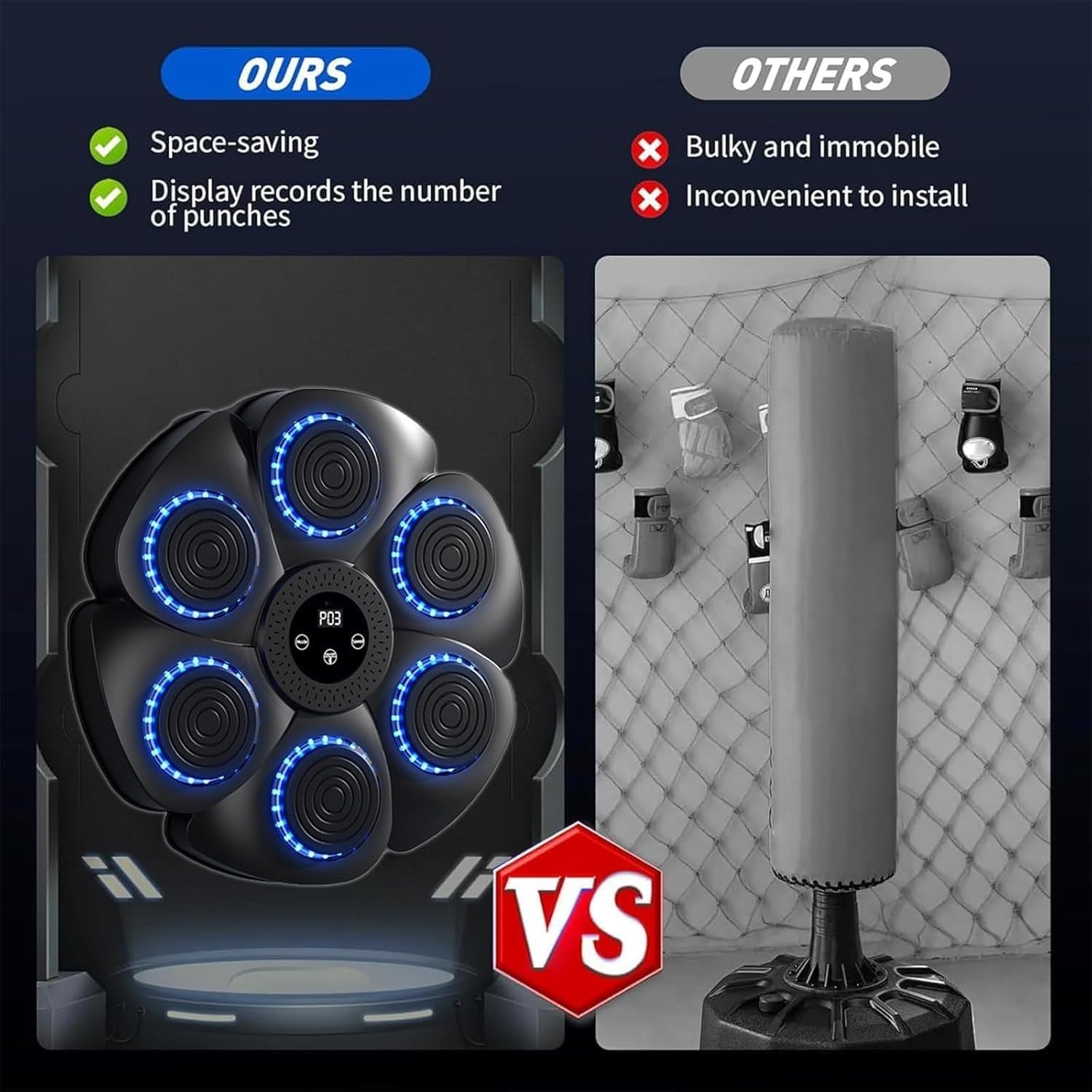Music Boxing Machine Bluetooth LED Wall Mount Punch Trainer Kids Adults Home Gym