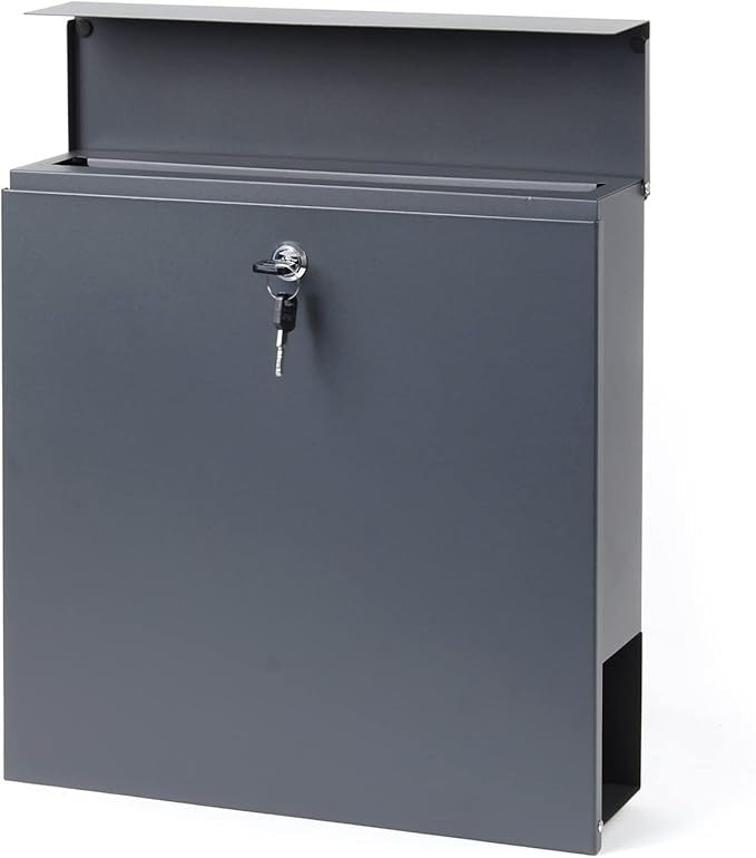 Wall Mounted Letter Box Dark Grey V49 Lockable Mailbox with Newspaper Holder