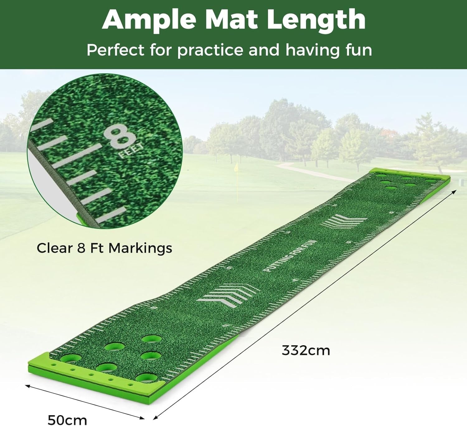 Indoor Golf Putting Green 11FT Practice Mat Set w/ Putters Balls Holes