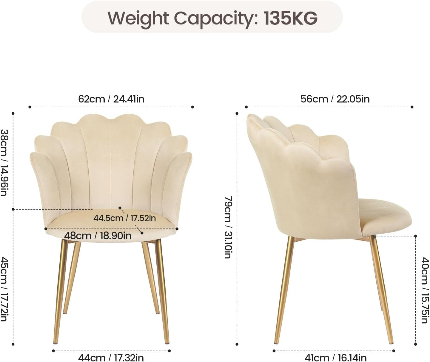 Velvet Vanity Chair Shell Back Gold Metal Legs Beige
