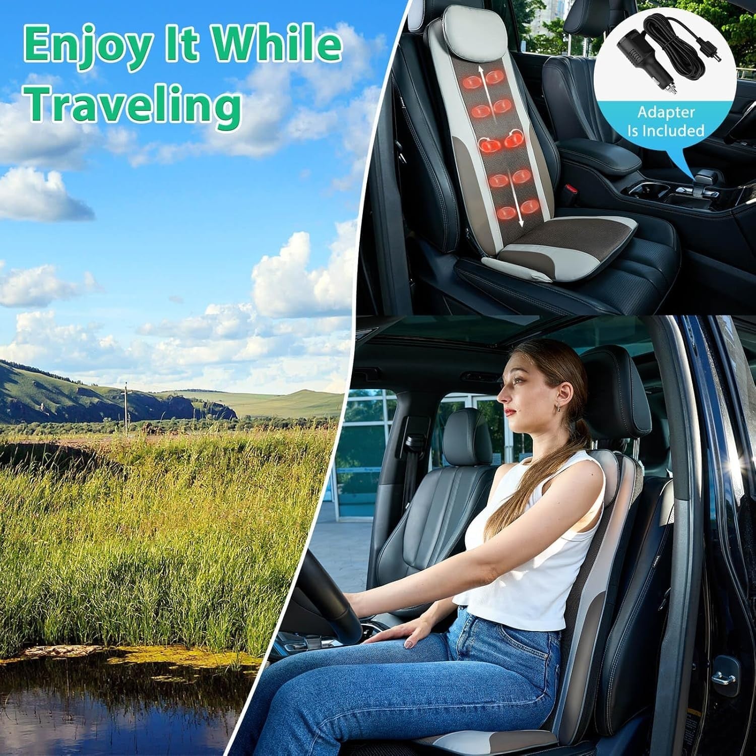 Shiatsu Back Massager Chair Pad Heat Kneading Roller Seat Cushion White