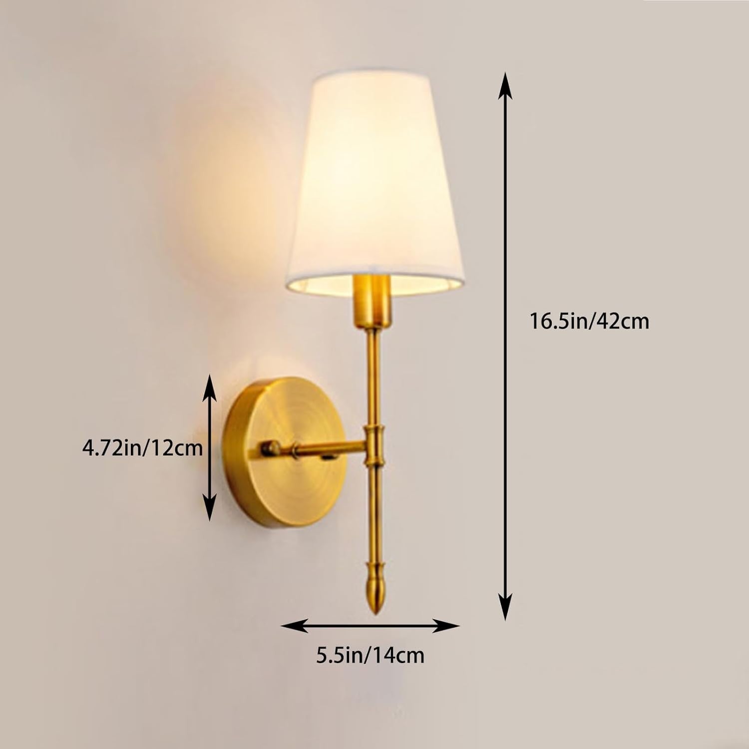 Gold Wall Sconce Lights Set of 2 Battery Operated LED No Wiring Remote Dimmer