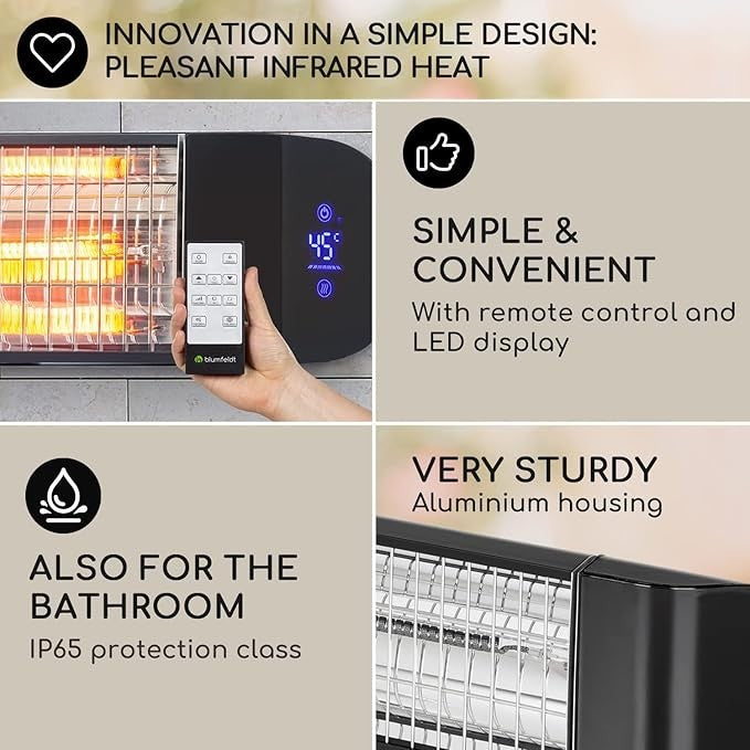 2400W Outdoor Infrared Patio Heater IP65 Smart WiFi Timer LED Display Wall Mount