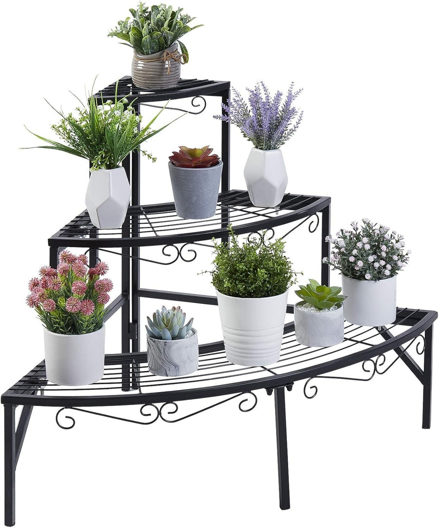 3 Tier Metal Corner Plant Stand Indoor Outdoor Garden Ladder Flower Shelf Rack