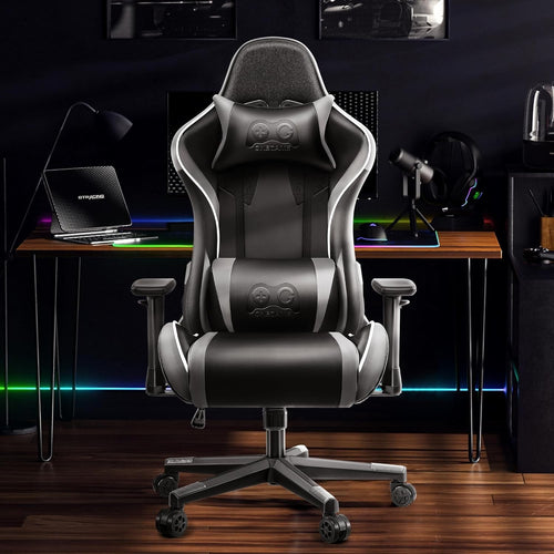 Ergonomic Grey Gaming Chair High Back Adjustable Recliner Swivel Office Home Stu
