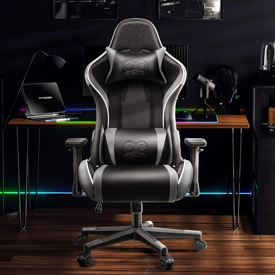 Ergonomic Grey Gaming Chair High Back Adjustable Recliner Swivel Office Home Stu