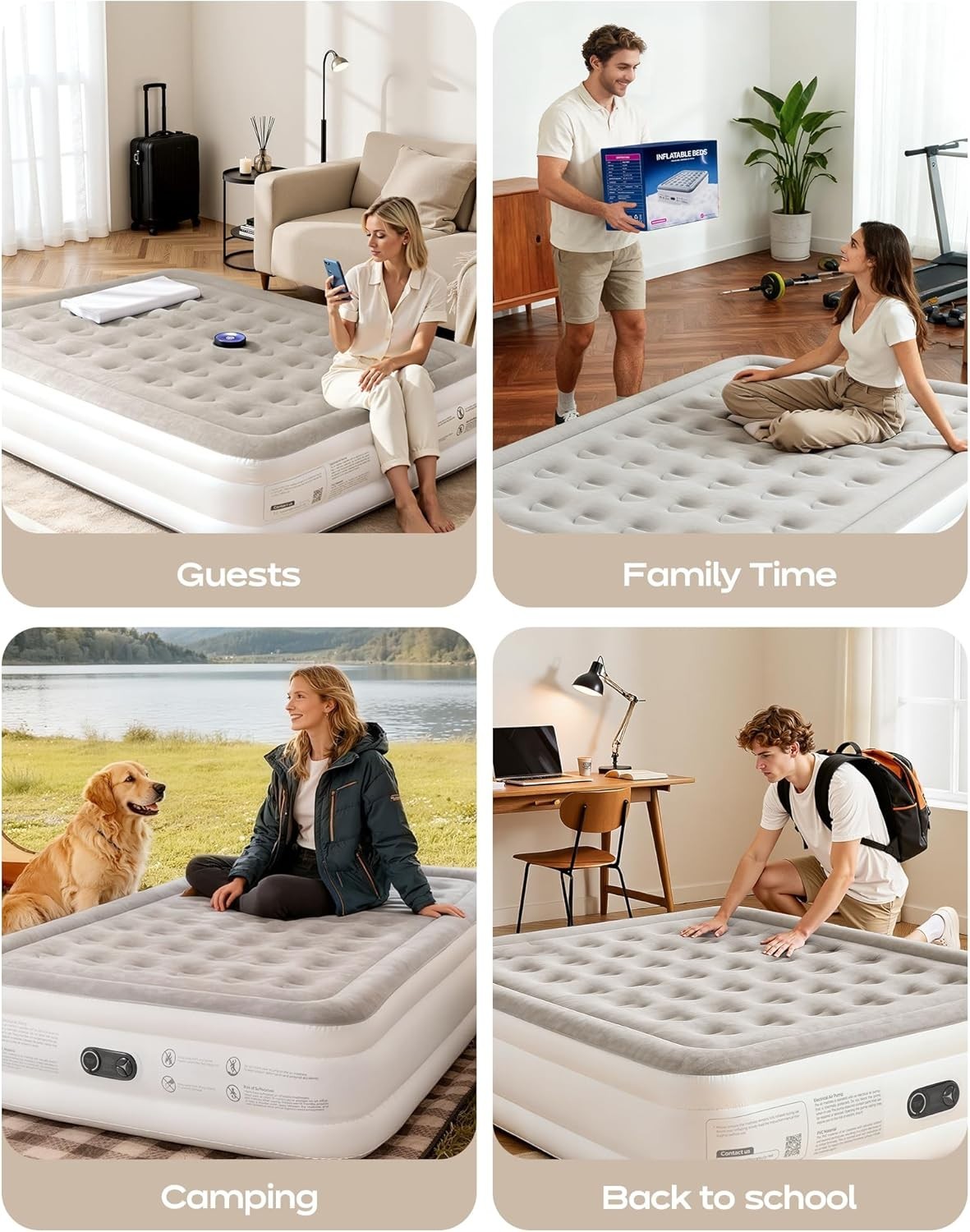 Double Air Mattress 18" Inflatable Bed with Built-In Pump, Soft Flocked Surface