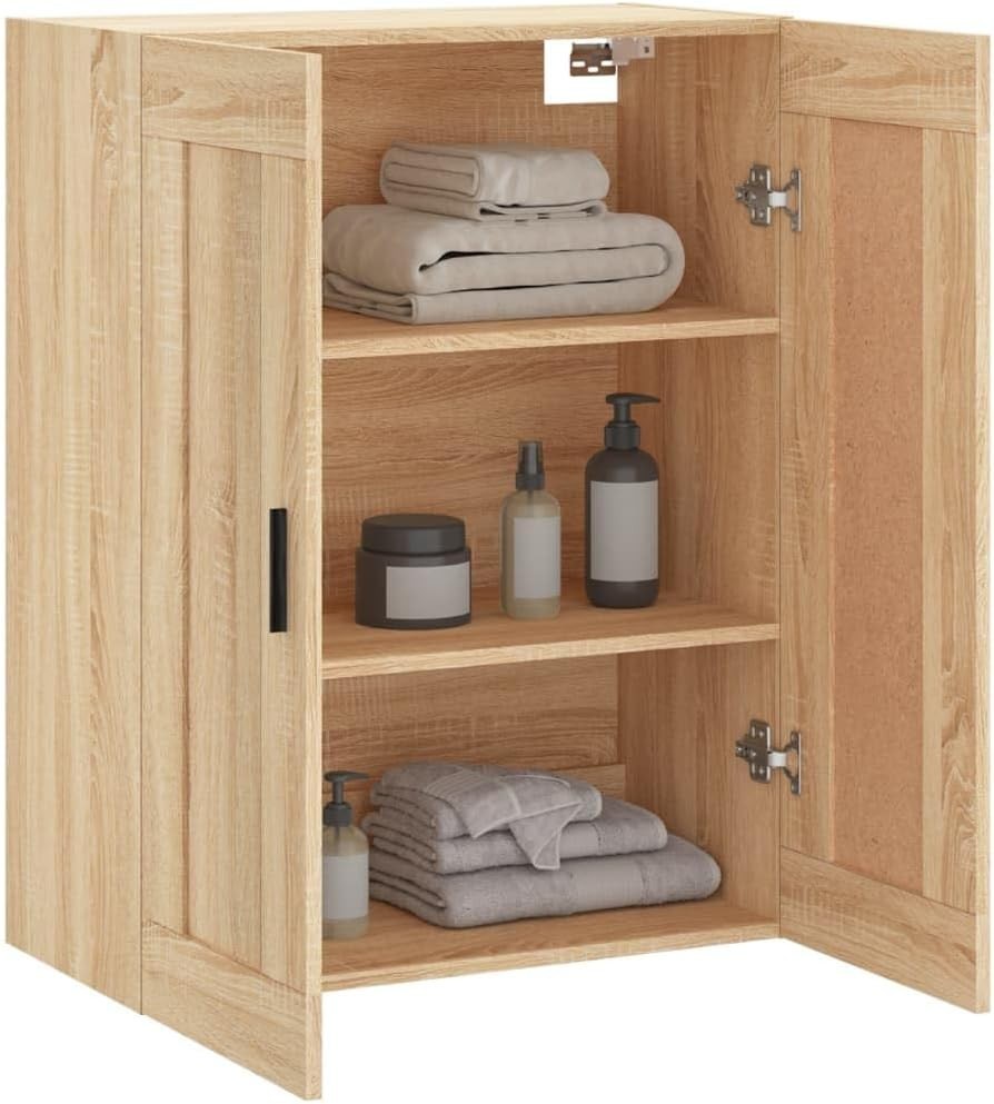 Wall Mounted Oak Storage Cabinet - 3 Compartments, Space-Saving & Stylish