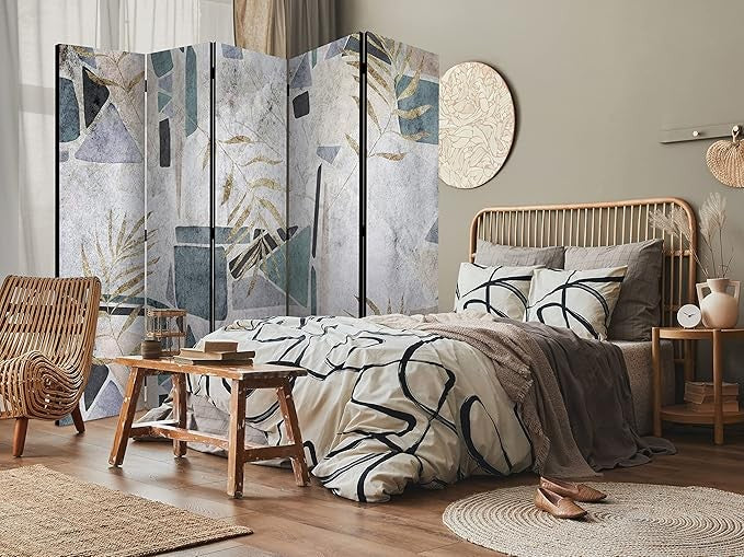 Modern Palm Leaf Mosaic 5 Panel Folding Room Divider Large Canvas Screen