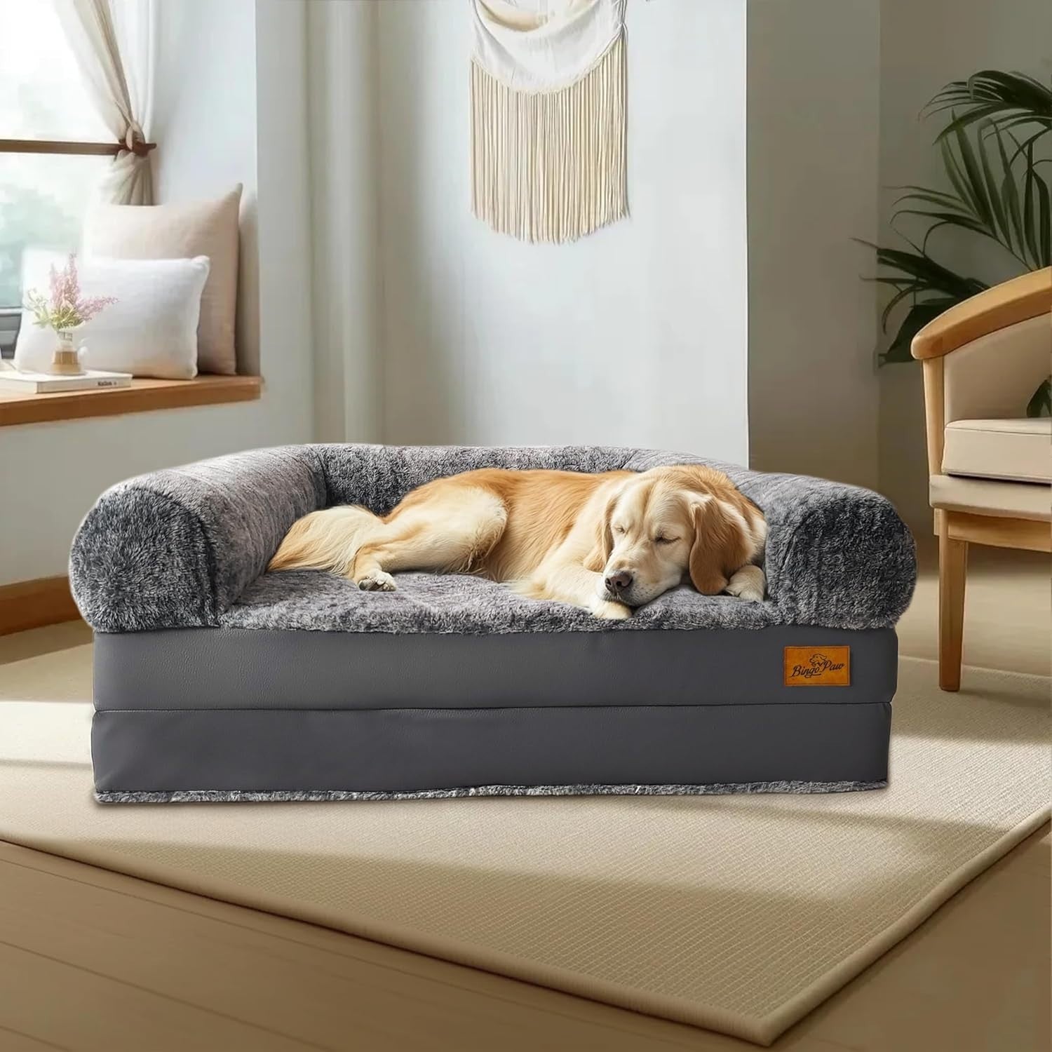 Human Size Dog Bed 180x95cm Orthopedic Memory Foam Grey
