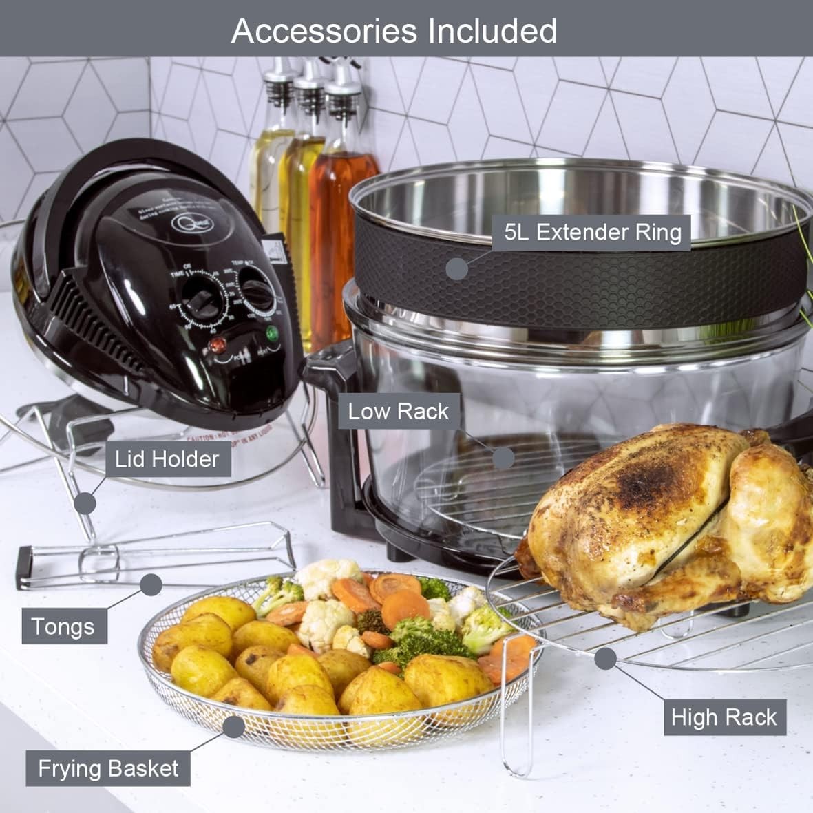 Halogen Air Fryer Oven 17L | Multi-Function, Self-Clean, Timer, Extender Ring