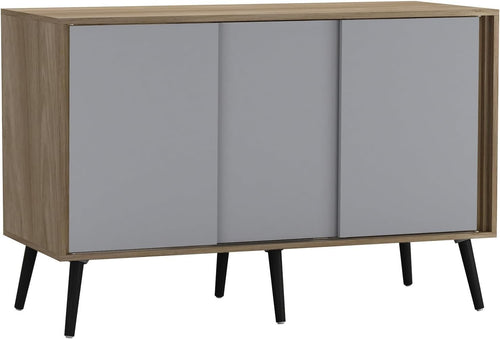 Oak Sideboard Cabinet Grey Sliding Doors Storage Unit Modern 3 Door