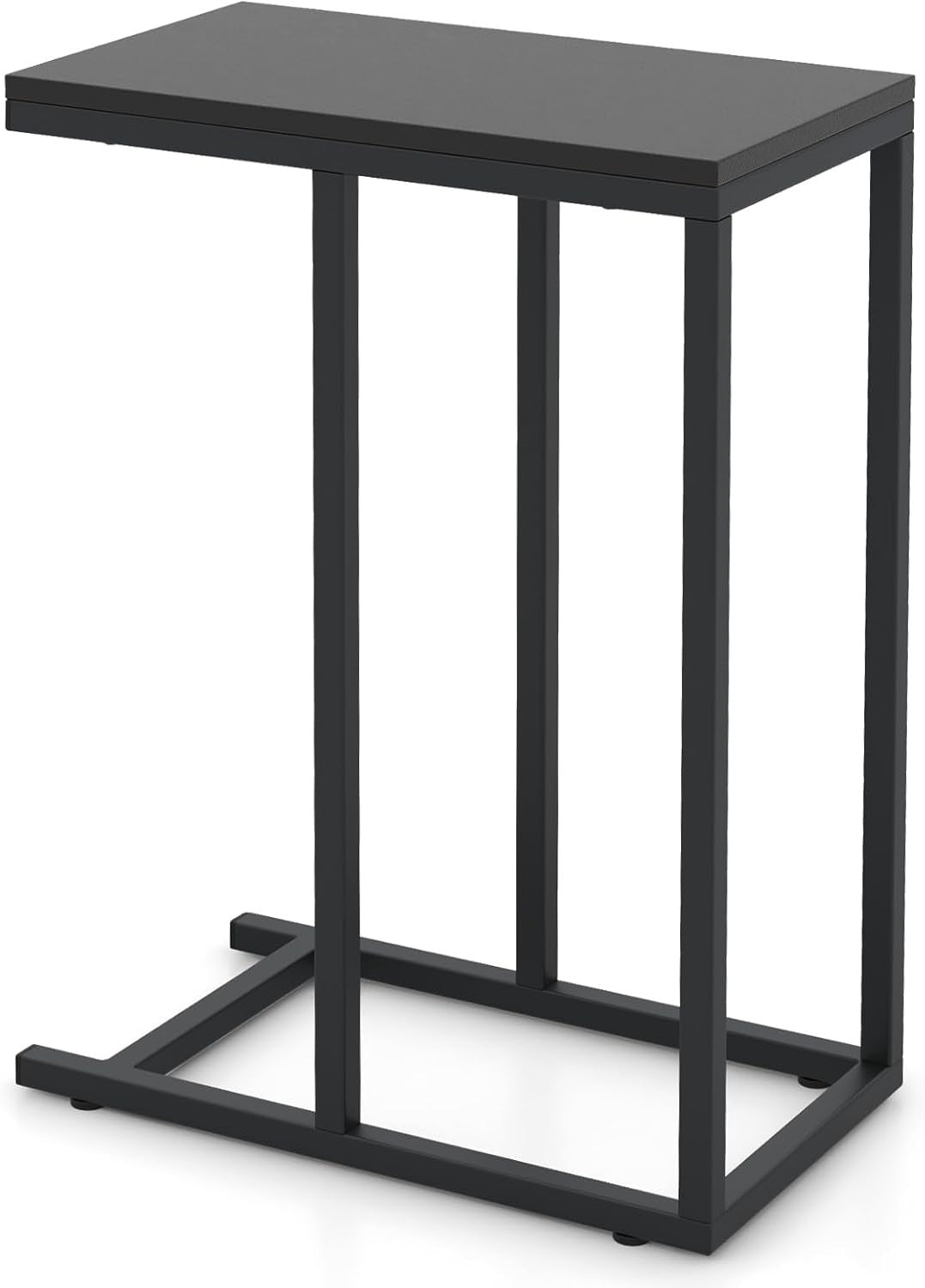 C-Shaped Side Table Black | Industrial Sofa Snack Laptop Table for Small Spaces