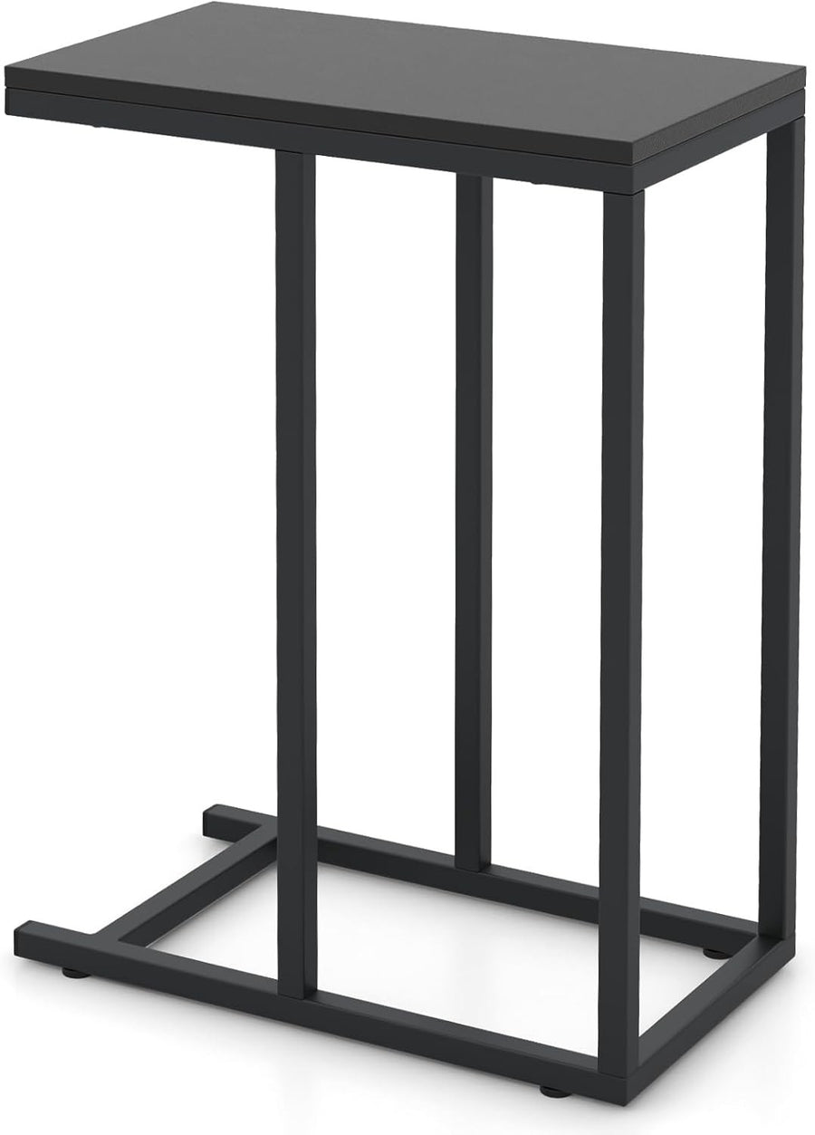 C-Shaped Side Table Black | Industrial Sofa Snack Laptop Table for Small Spaces