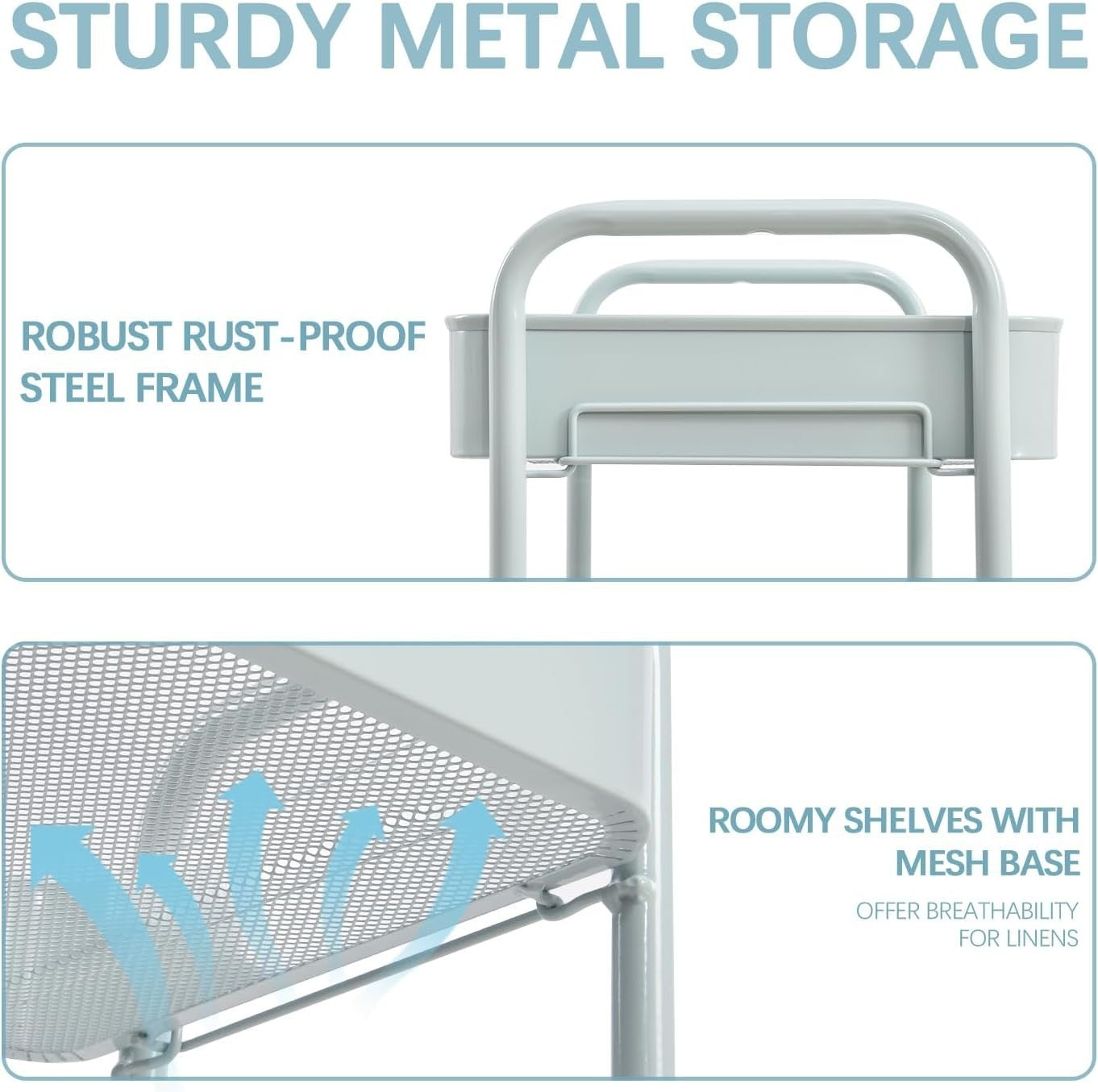 3 Tier Metal Rolling Utility Cart Kitchen Storage Trolley Wheels Green
