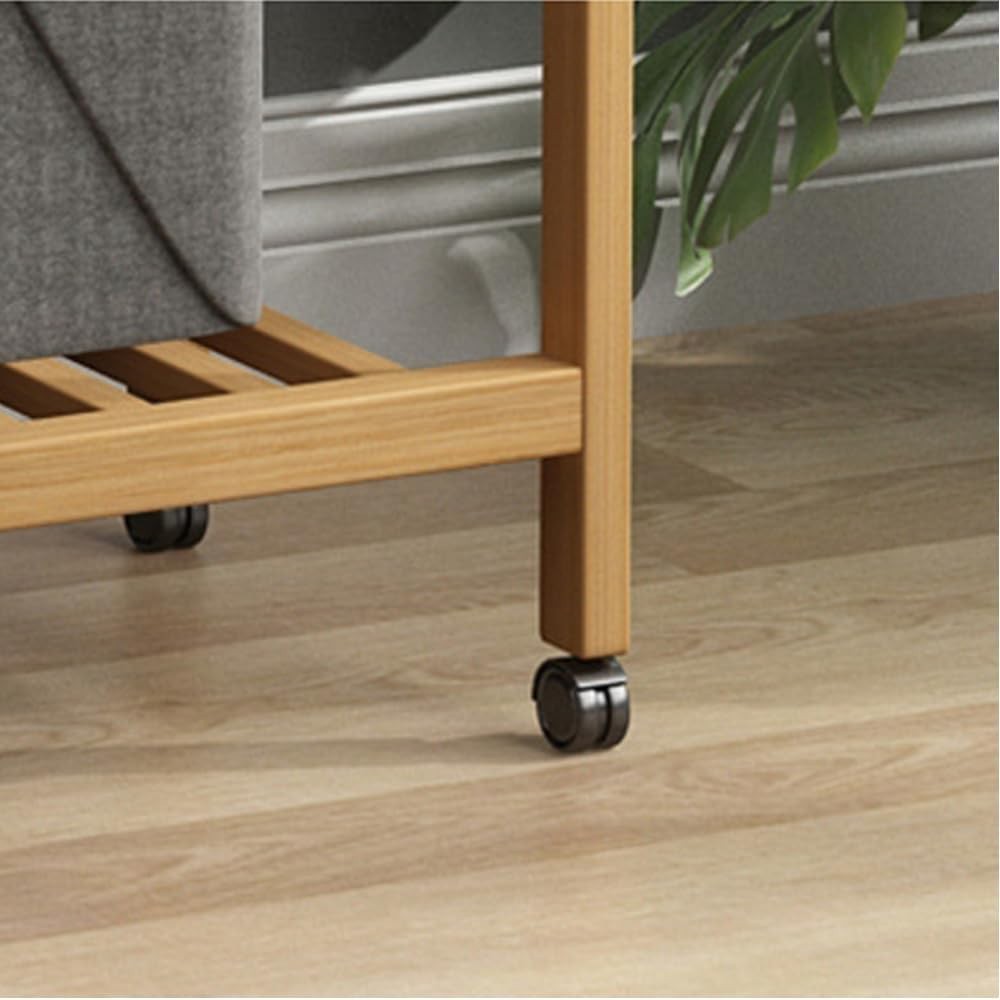 Bamboo Clothes Rack Portable Garment Rail with Wheels & Shoe Storage for Bedroom