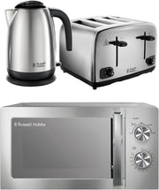 Stainless Steel Kitchen Set 1.7L Kettle 4-Slice Toaster 20L Microwave