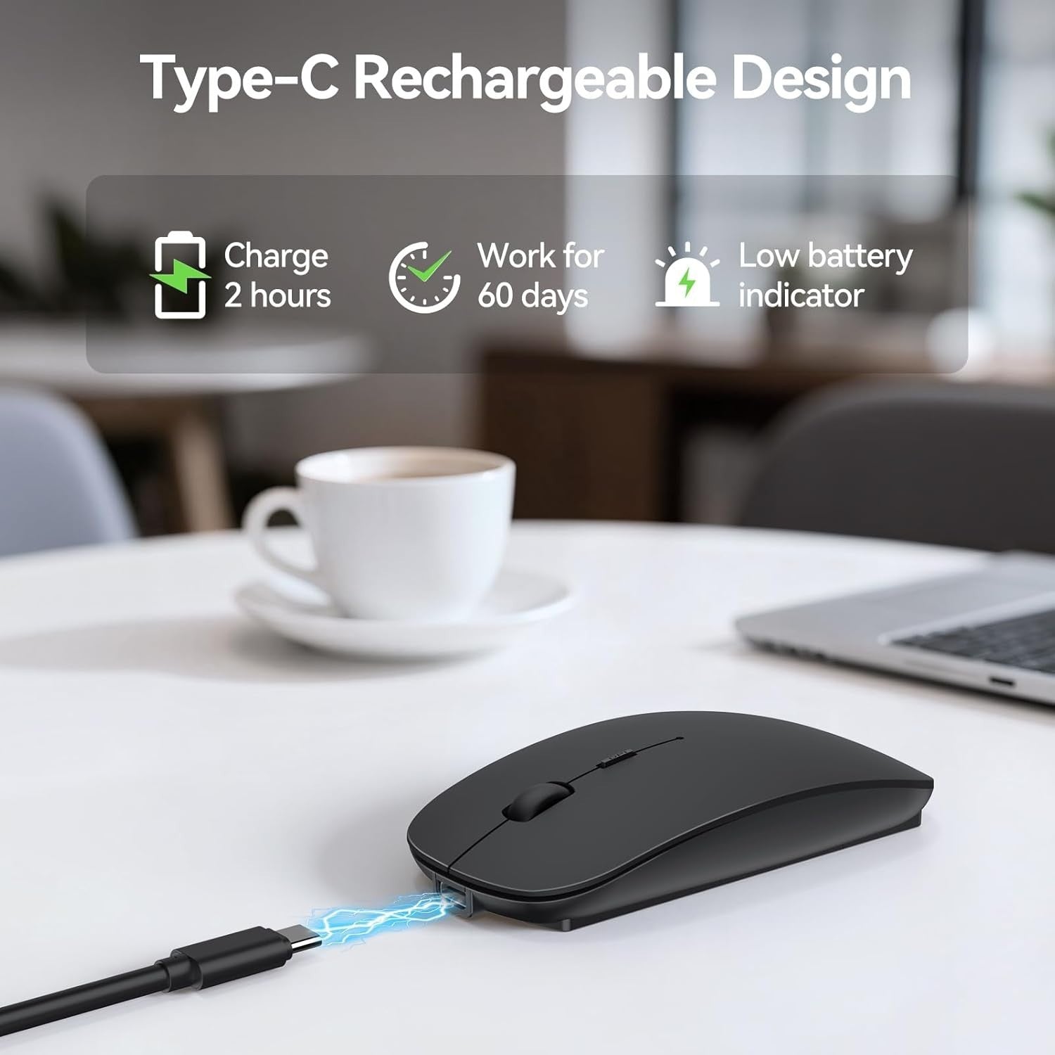 Slim Bluetooth Wireless Mouse Rechargeable 4800 DPI USB-C Silent