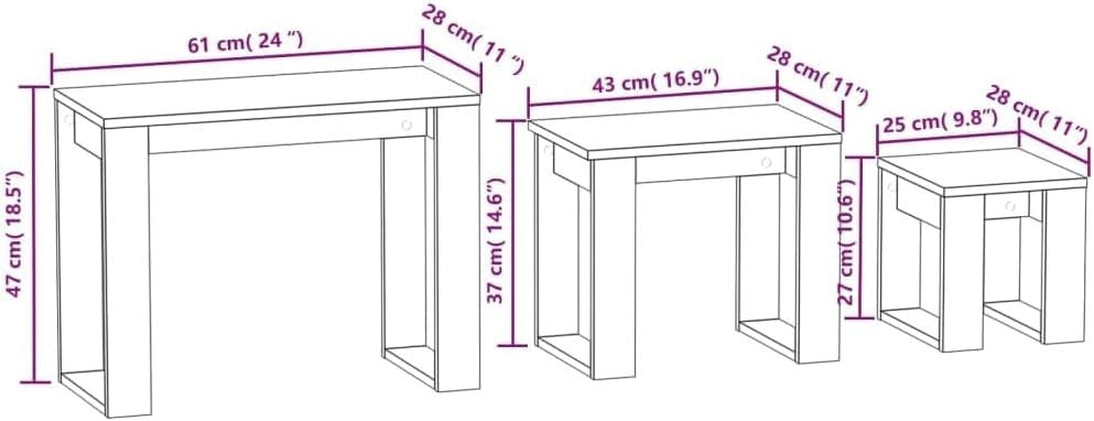 Space Saving Nesting End Side Coffee Tables Set Concrete Grey Engineered Wood