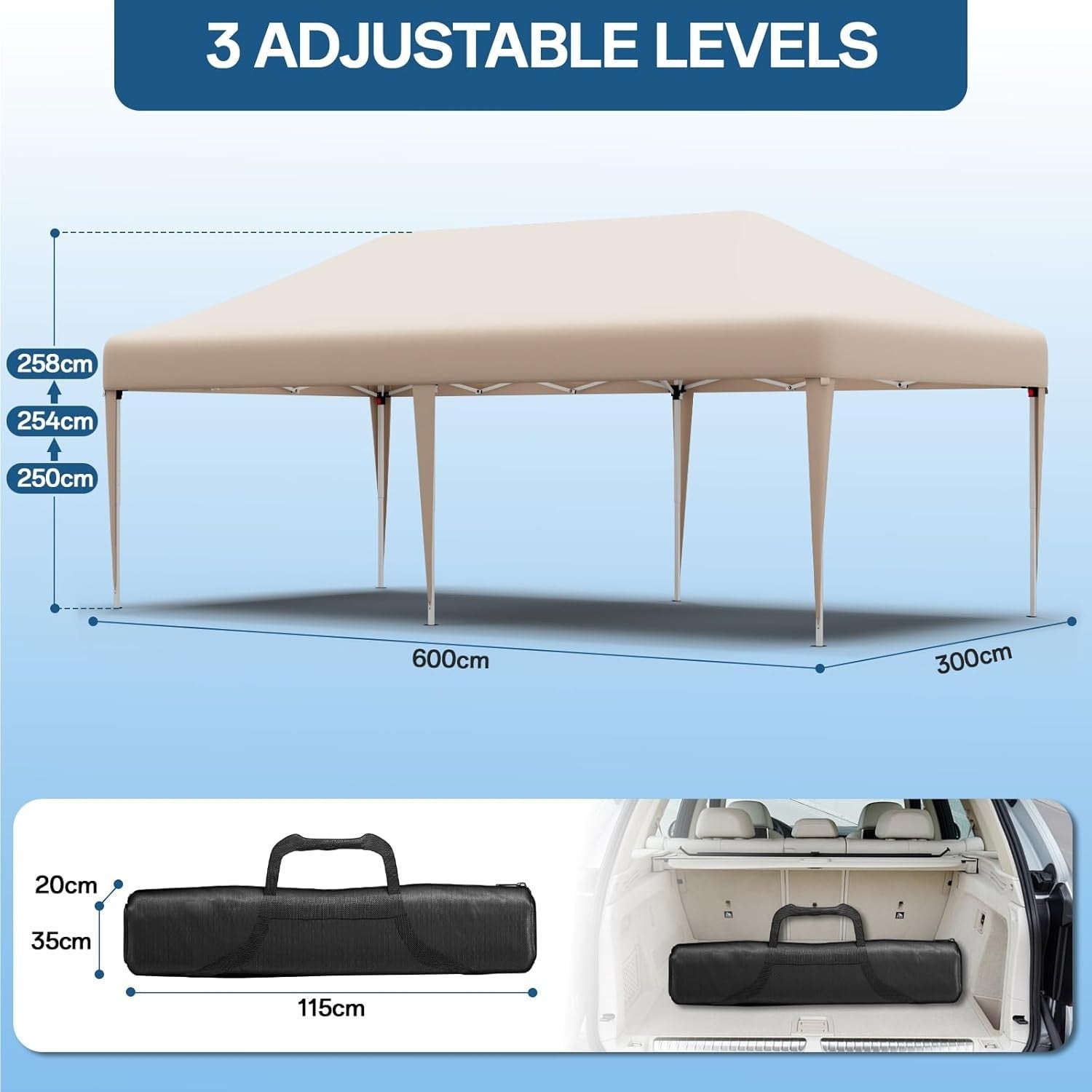 3x6M Beige Pop Up Gazebo With Removable Sidewalls Waterproof Outdoor Tent