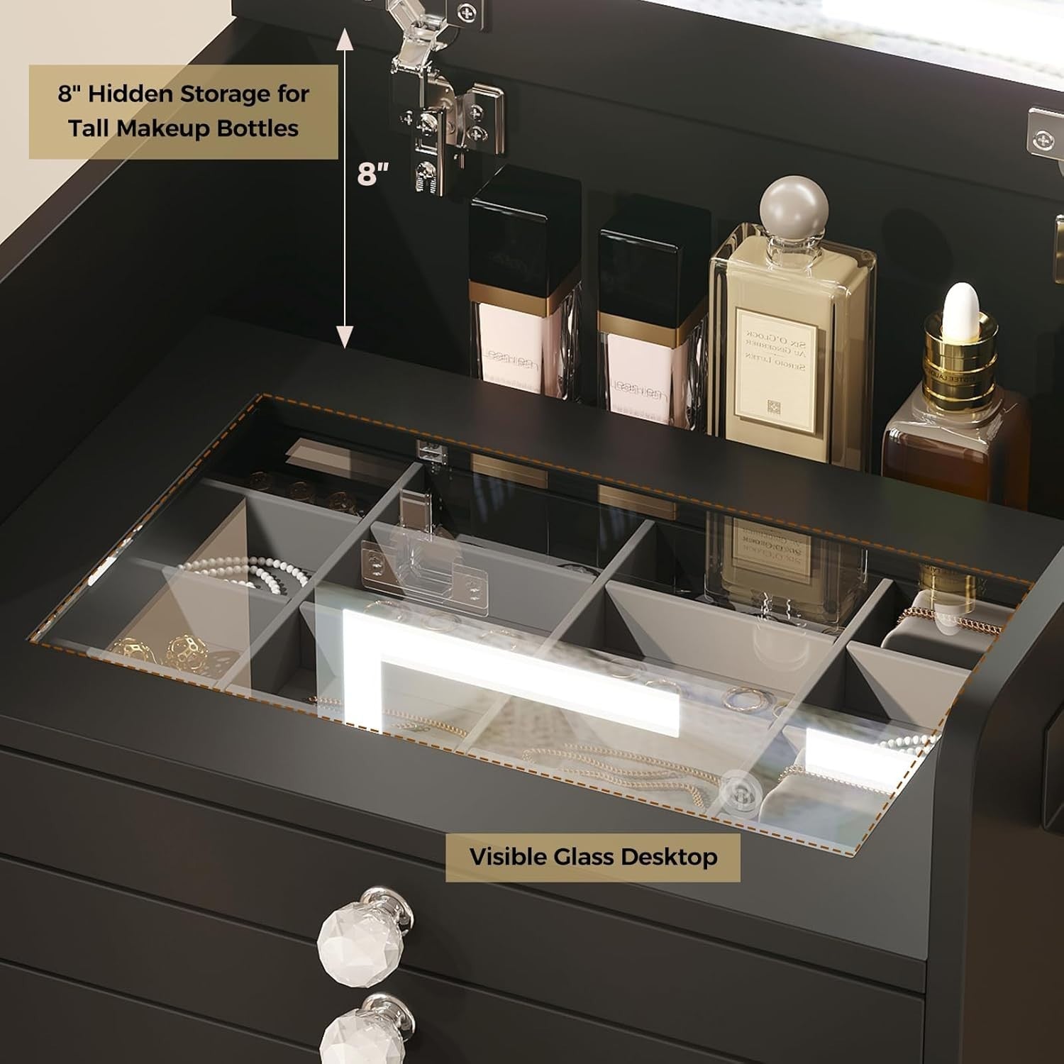 Vanity Makeup Desk w/LED Mirror USB Charging Station Small Spaces