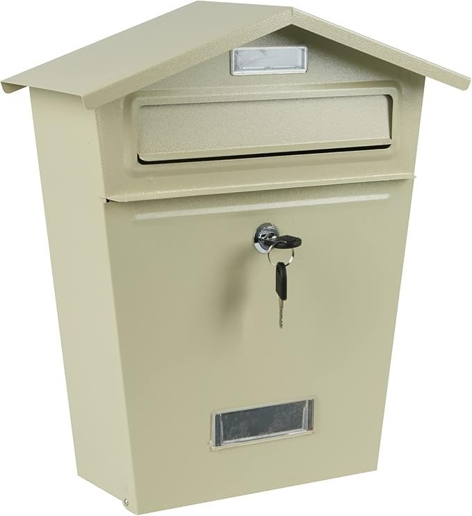 Wall Mounted Lockable Mailbox Beige | Waterproof Steel Post Box | Letter Holder