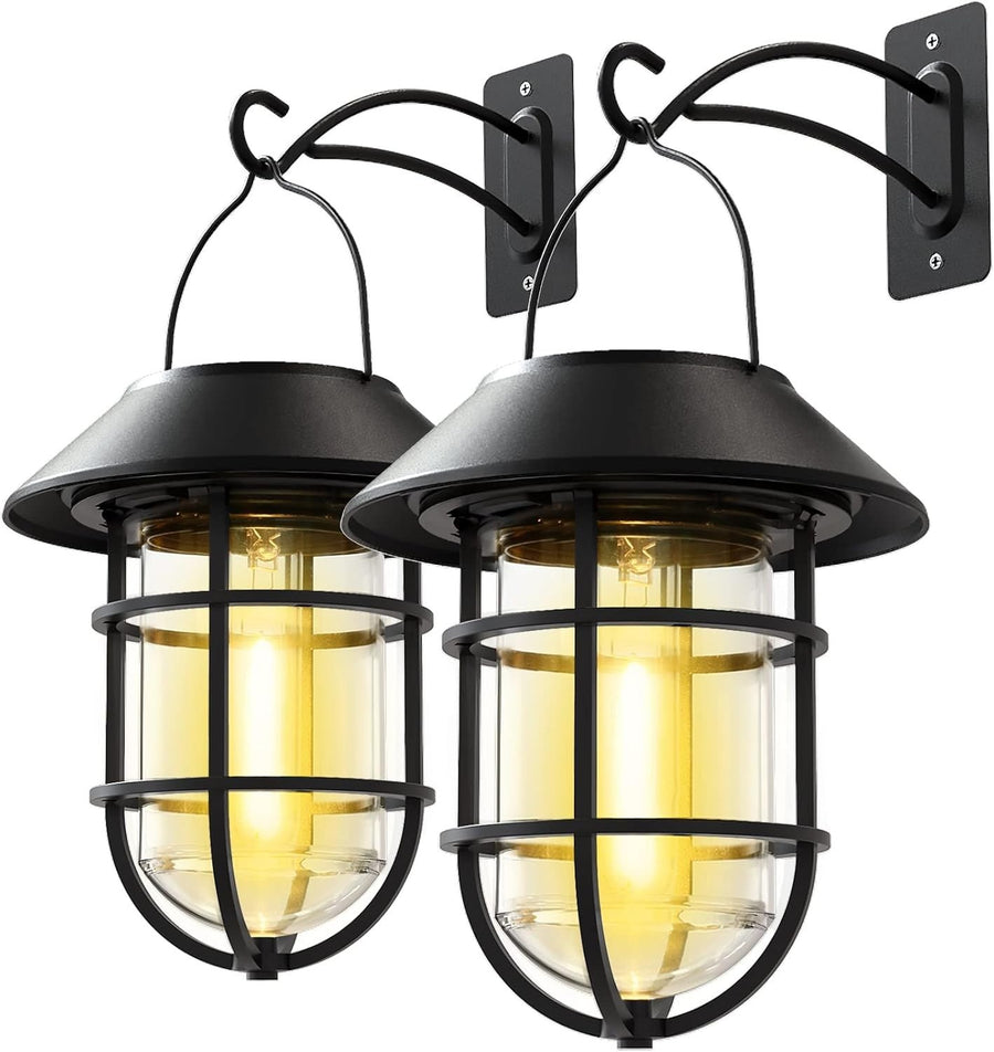 2 Pack Solar Wall Lanterns Outdoor Waterproof Black