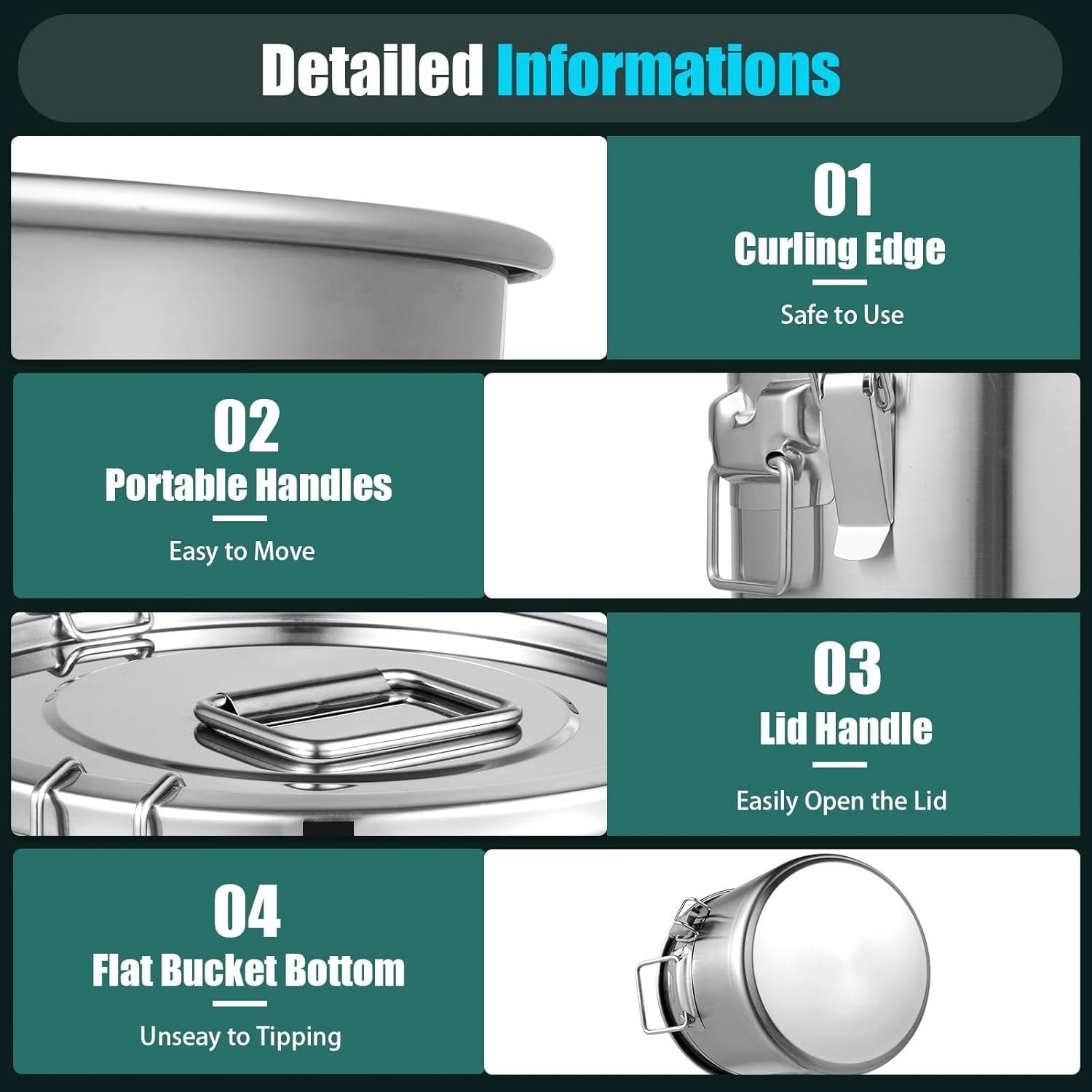 12L Stainless Steel Airtight Rice Grain Storage Bin