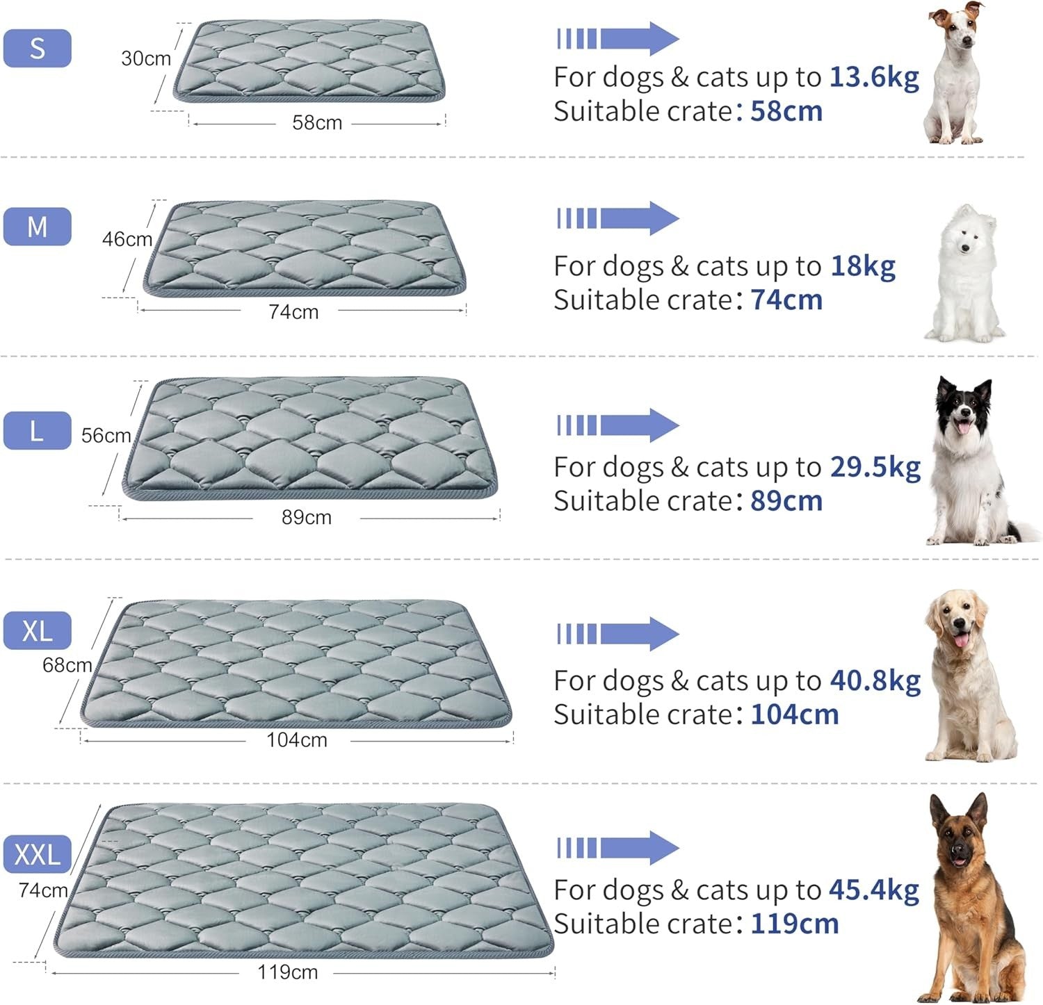 XL Dog Crate Mattress 48" Washable Memory Foam Pad Grey