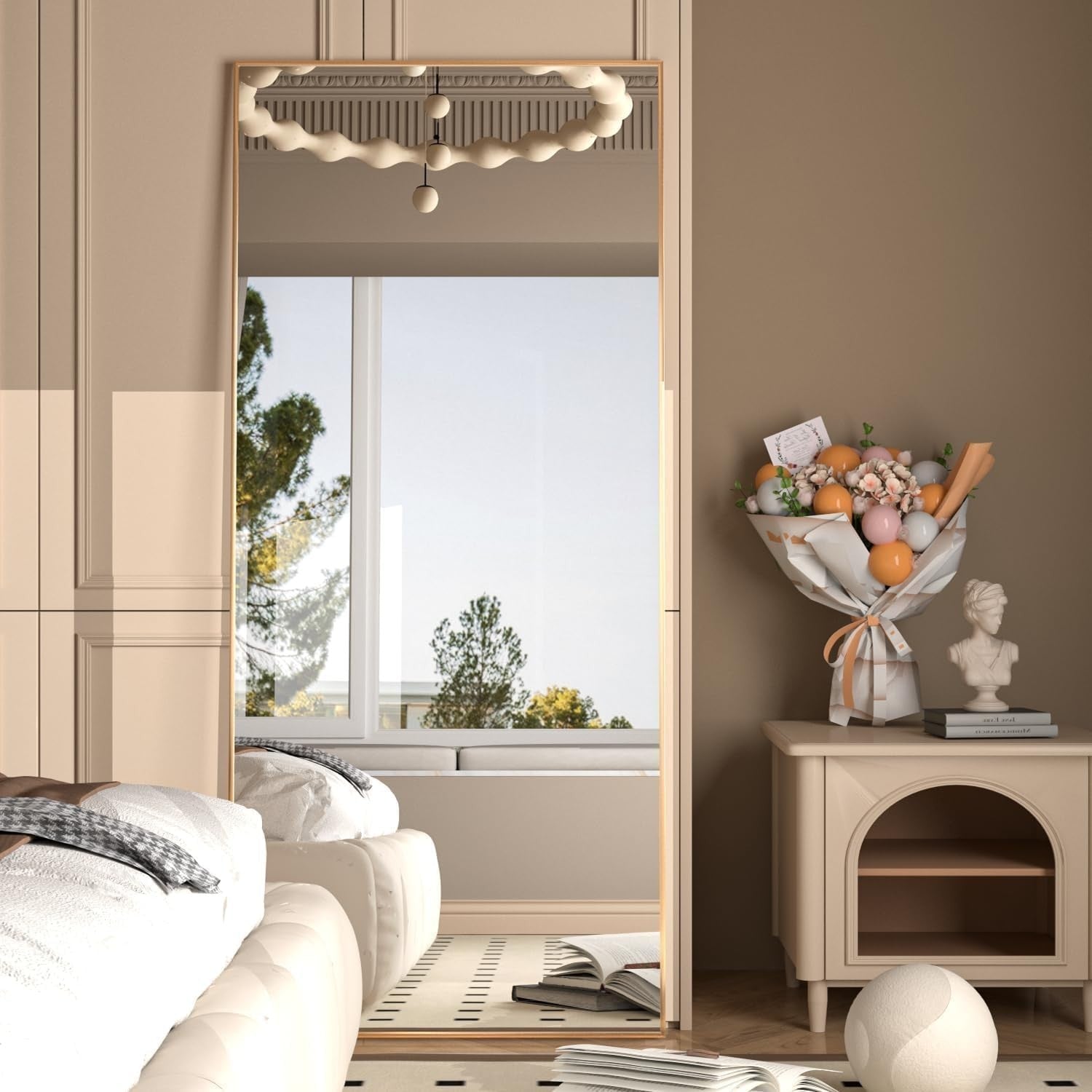 Full Length Floor Mirror 165x60cm Gold Frame, Lean or Hang, Crystal Clear