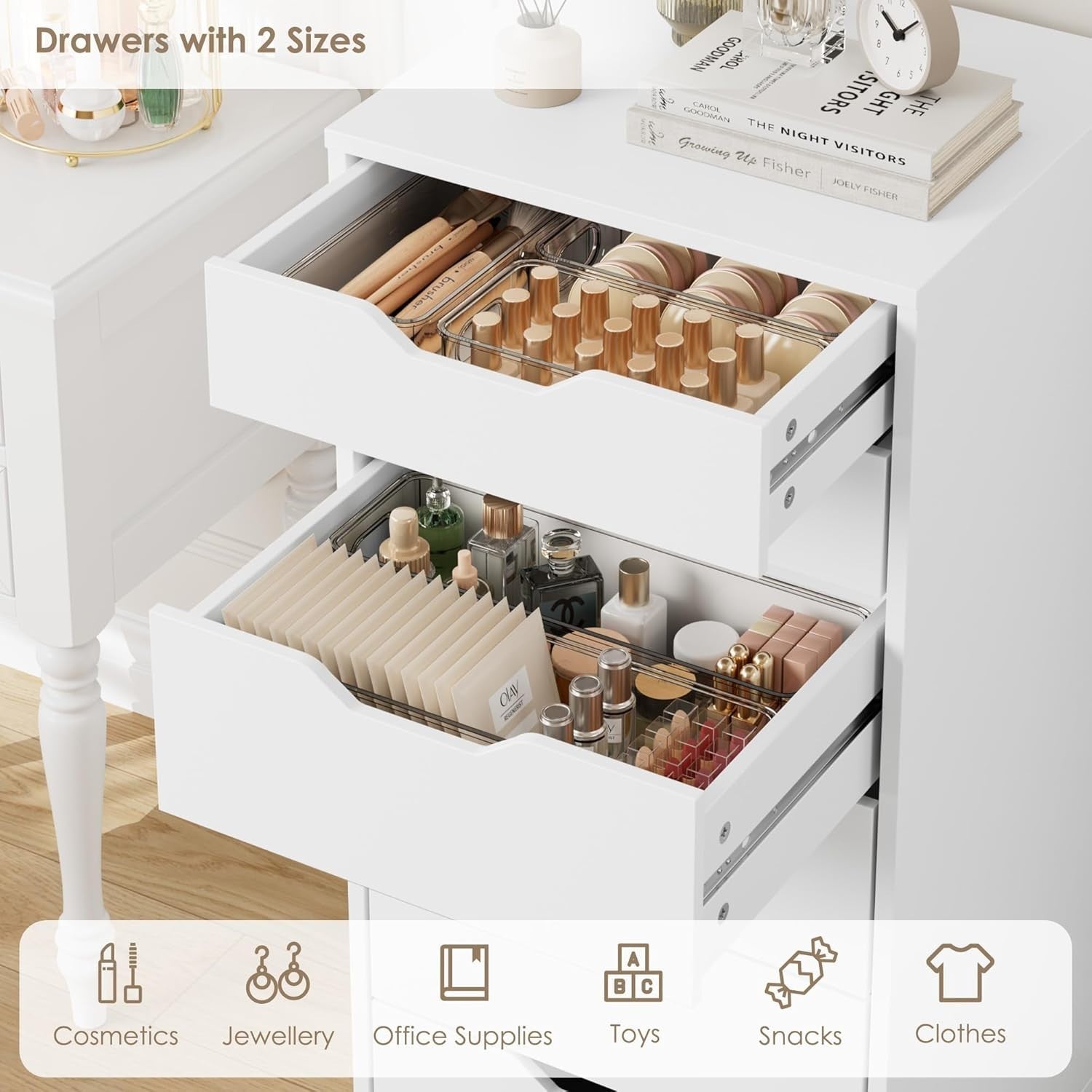 Tall 6-Drawer White Chest Storage Cabinet for Bedroom Hallway Living Room