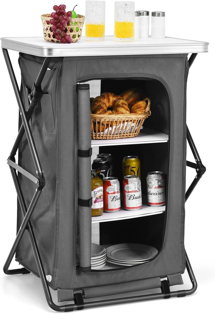 Folding Camping Cupboard Shelves Outdoor Kitchen Unit BBQ Storage 30kg