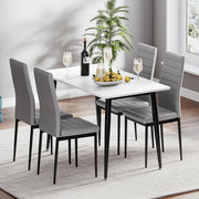 120cm Marble Dining Table & 4 Grey Chairs Faux Leather Modern Set