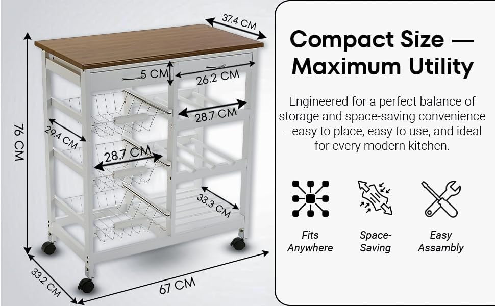 Kitchen Trolley on Wheels with Drawers Basket Storage Lockable White Island