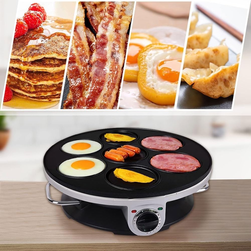 Electric 7-Hole Pancake & Egg Maker Non-Stick Mini Crepe Hotplate Fast Heating