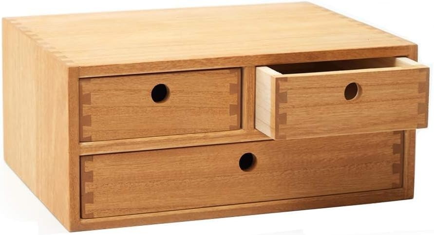 Natural Wood Desktop Organizer 3 Drawer Filing Box 35cm Office Storage