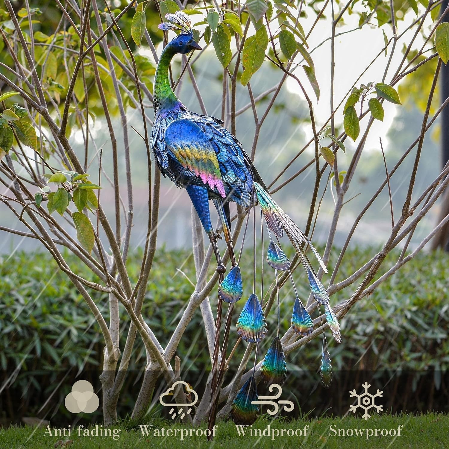 24" Metal Peacock Garden Statue – Outdoor Yard Lawn Ornament Bird Art Sculpture