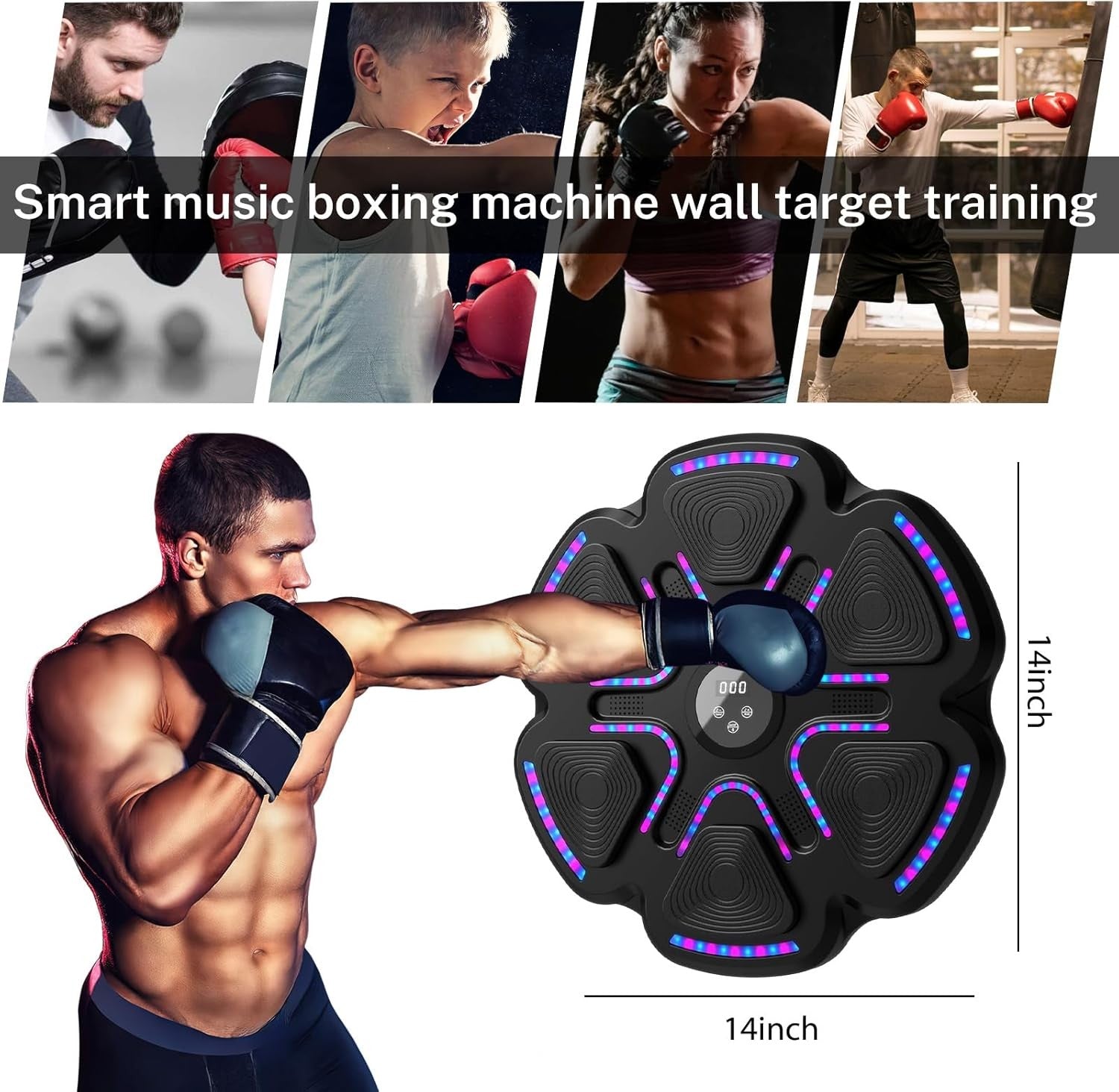 Music Boxing Machine Bluetooth LED Wall Mount Punch Trainer Kids Home Gym