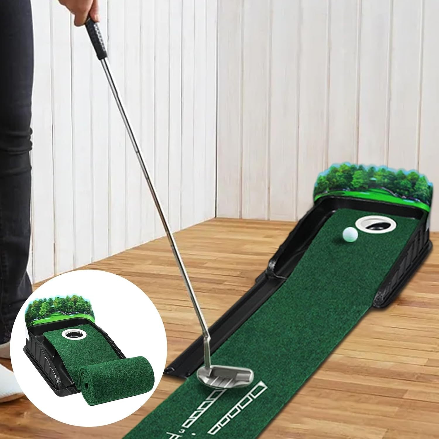 Golf Putting Mat Practice Green 4x3ft Auto Ball Return Indoor Outdoor