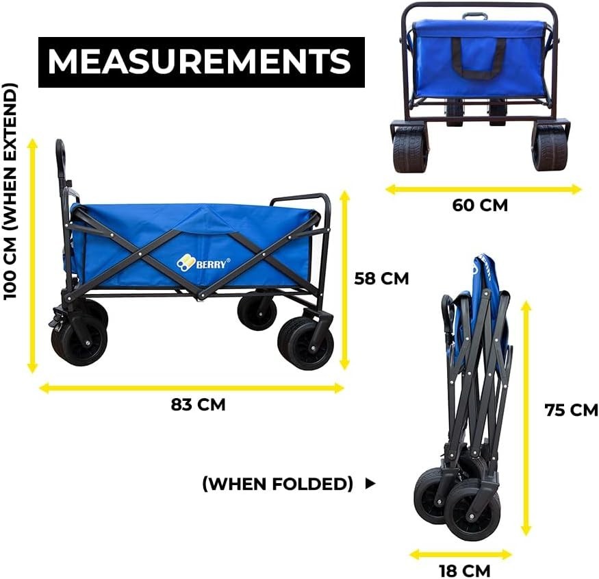 Blue 150L Heavy Duty Folding Festival Trolley 330lbs Camping Beach Wagon Cart