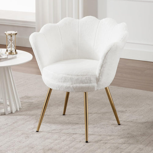White Velvet Lounge Chair Gold Legs | Petal Back Armchair for Bedroom