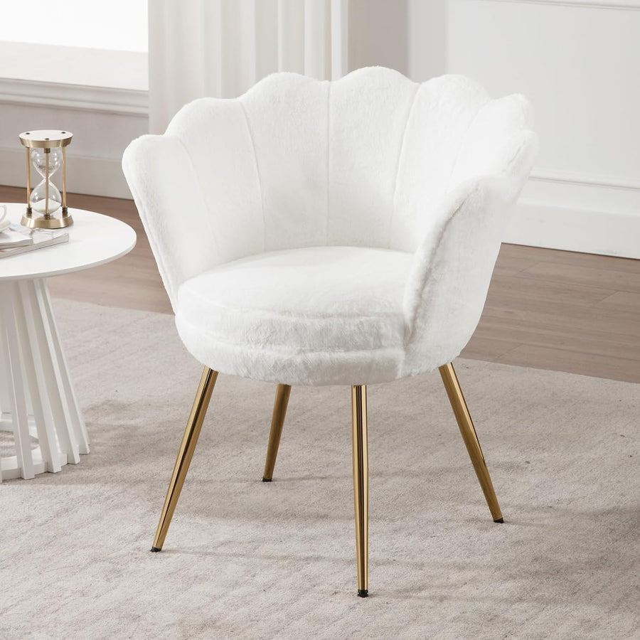 White Velvet Lounge Chair Gold Legs | Petal Back Armchair for Bedroom