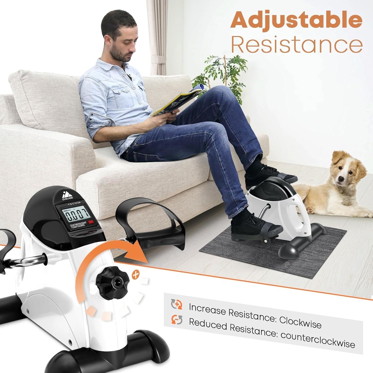 Compact Under Desk Pedal Exerciser LCD Adjustable Resistance Arm Leg