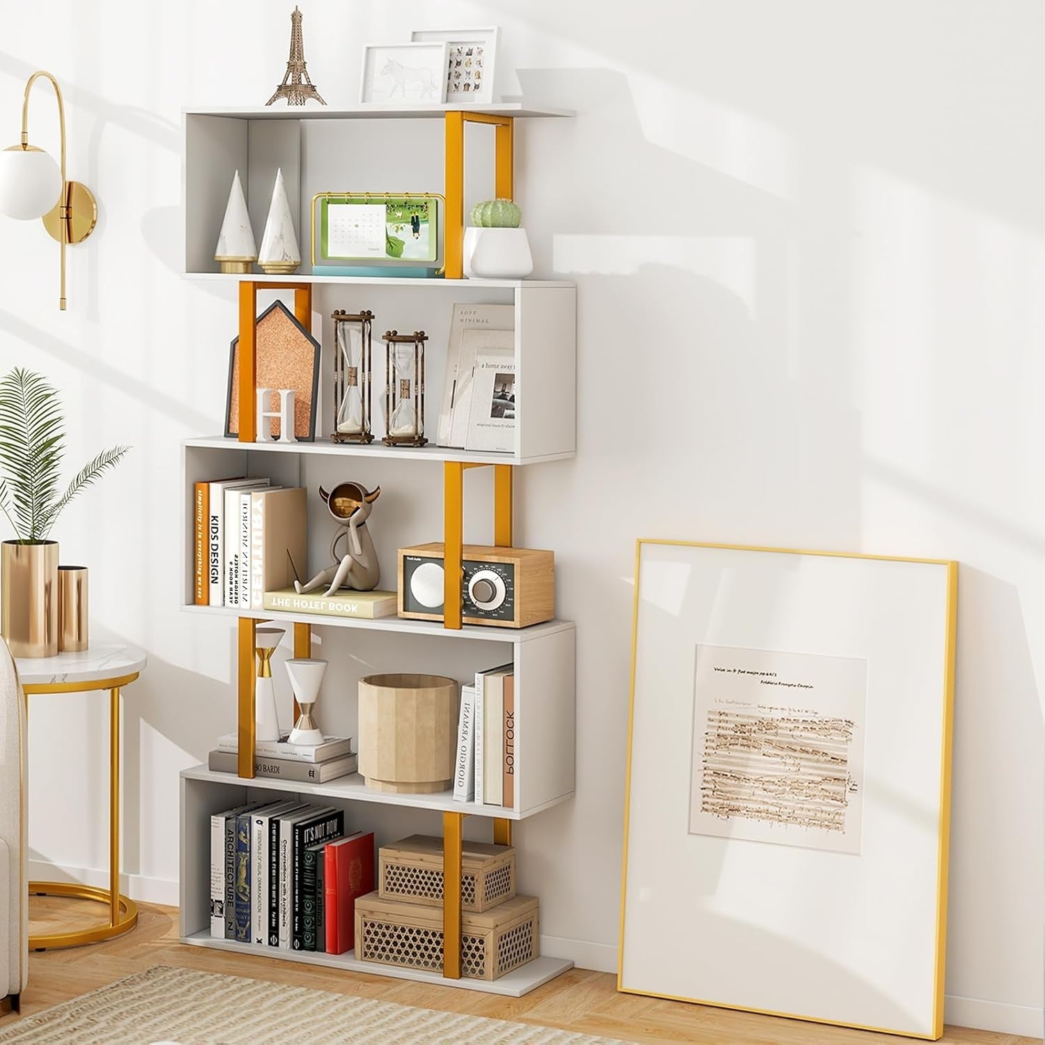 5-Tier S-Shaped Geometric Bookcase Modern Display Shelf for Living Room Office