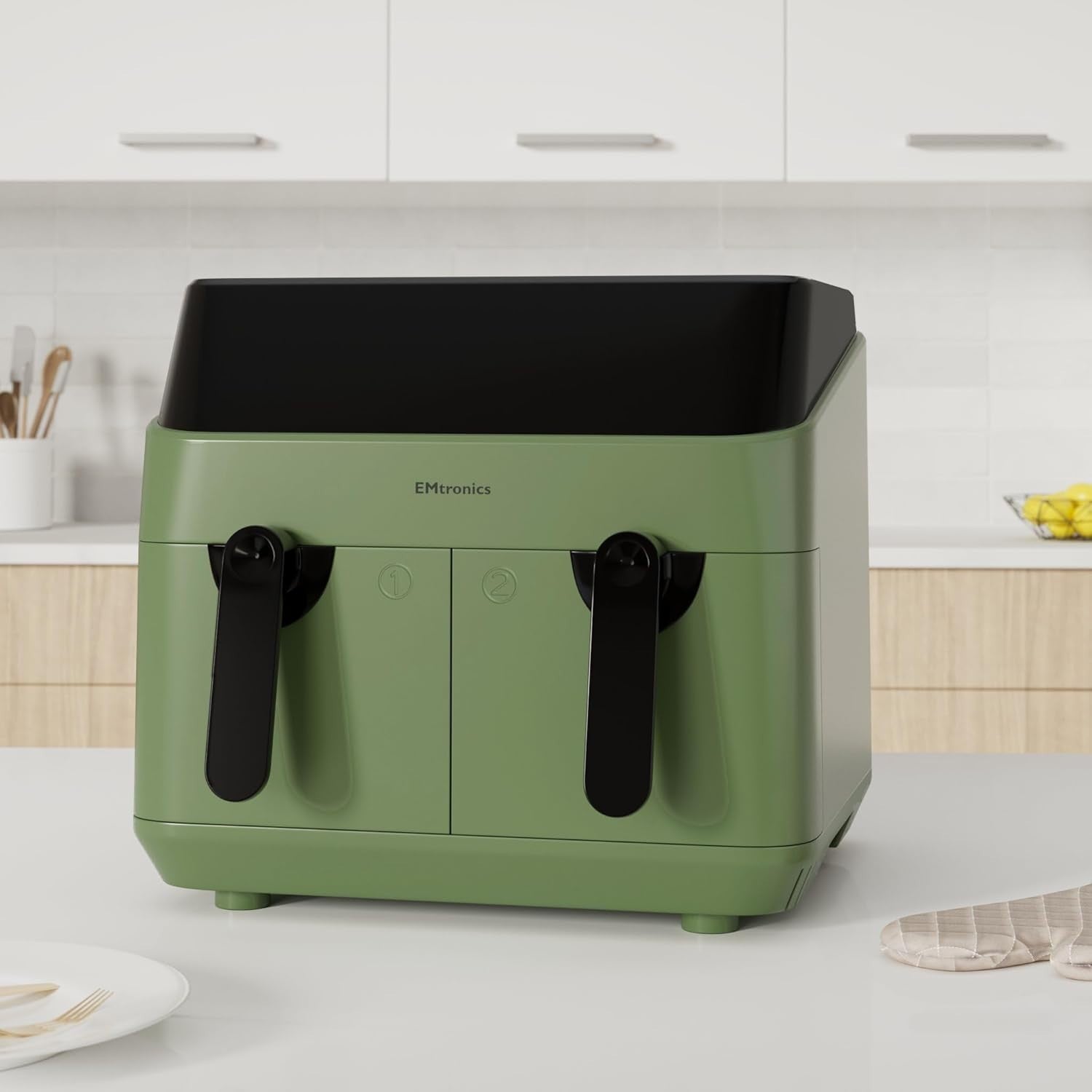Dual Air Fryer XL 9L Family Size | 8 Presets Healthy Cooking | Sage Green