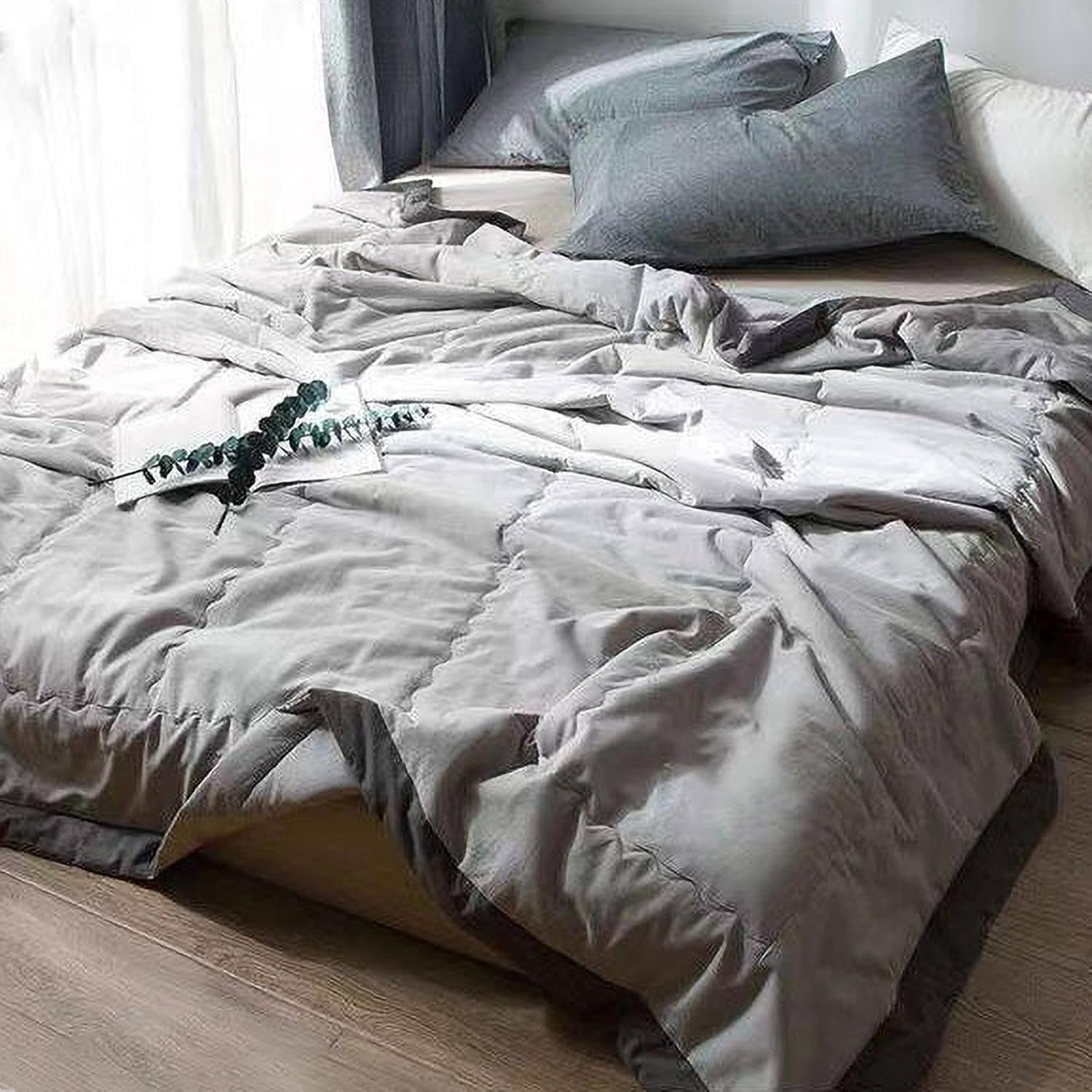 Grey Cooling Blanket Summer Breathable Lightweight Throw 5.57x6.56ft