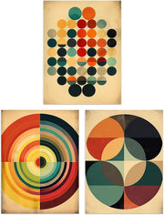 Set of 3 Mid Century Modern Bauhaus Geometric Circle Wall Art Prints