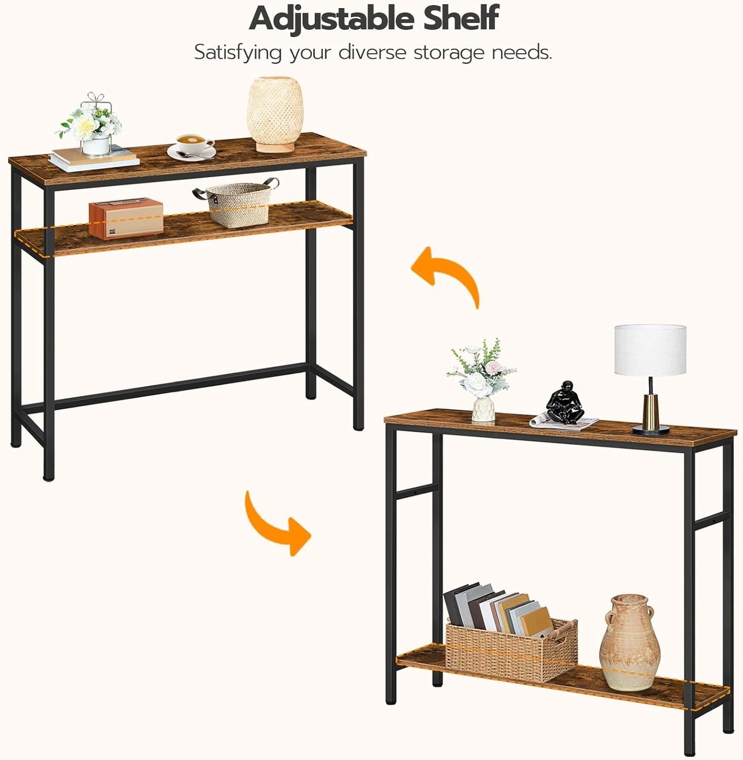 Adjustable 2-Tier Slim Console Table 80cm Hallway Storage Shelf