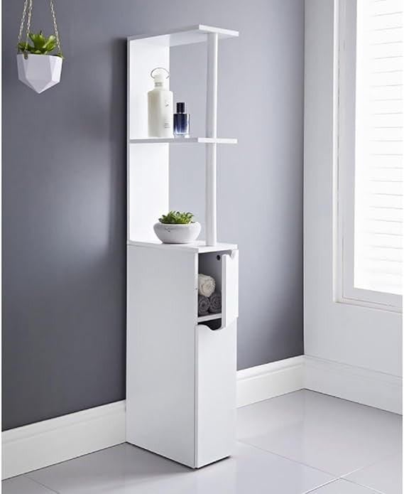 Slim Tall Bathroom Storage Cabinet – 2 Shelf 2 Door White Unit for Small Spaces
